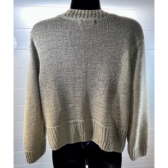 VTG Y2K Chunky Open Knit Lagenlook Slouchy Cardigan Sweater Womens L/XL Khaki - Picture 4 of 10